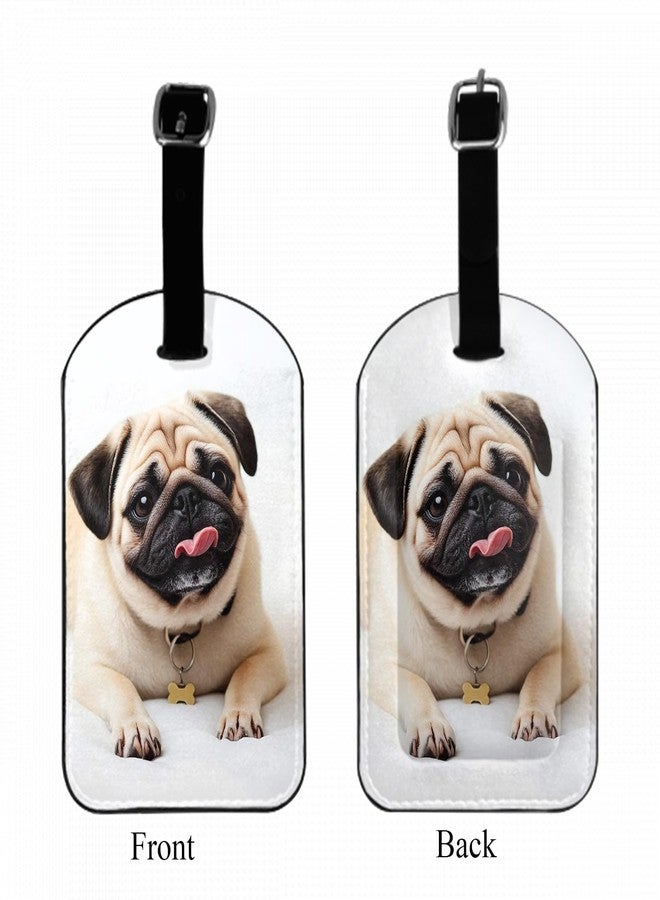 Zoczos Pug Dog Luggage Tag Face Happy Puppy Cute Pet Animal Suitcase Tag with Strap for Handbag School Bag Label ID, 1 Pack - Image 1